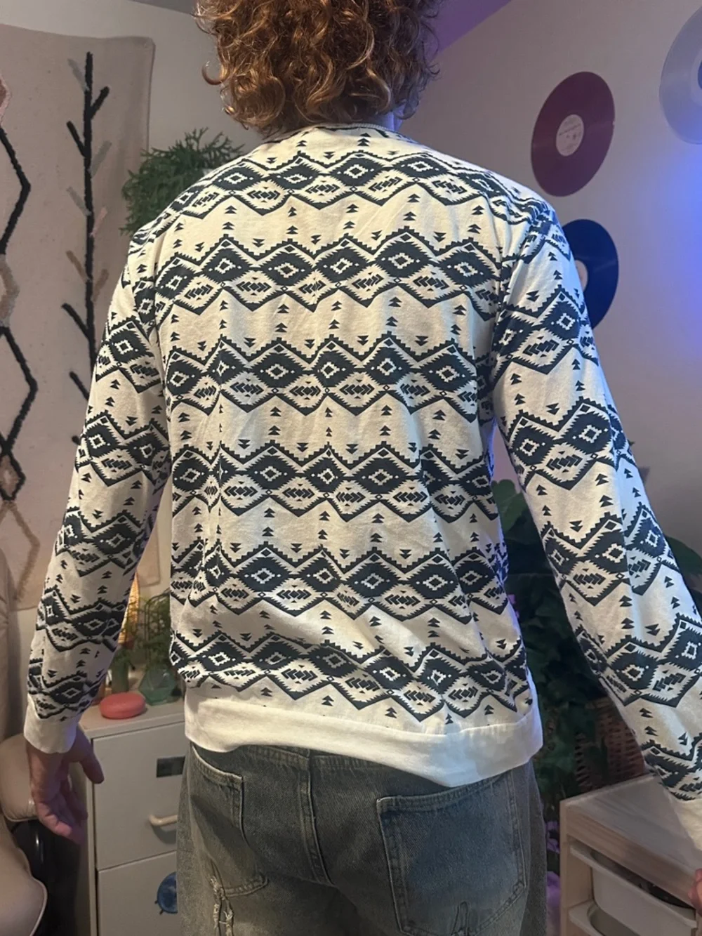21men Cream and Dark Blue Aztec Crewneck Sweater - Picture 11 of 13